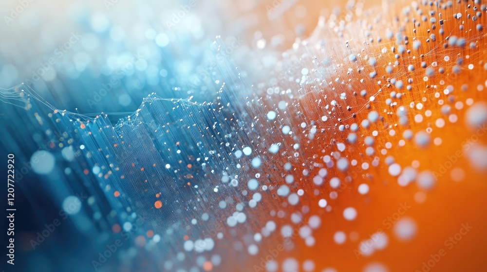 Poster abstract data visualization concept with dynamic particle effects and graphical patterns in blue and