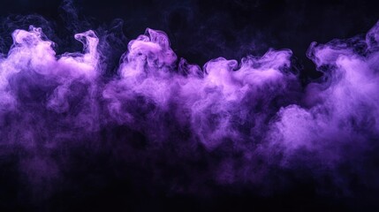 Purple fog swirling in black background creating a dreamy atmospheric effect ideal for creating dynamic visuals and luxurious design concepts.