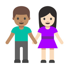 Cartoon Couple Holding Hands, Minimalistic Illustration Isolated on White Background