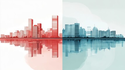 Obraz premium Progress in flat design side view futuristic city theme water color split-complementary color scheme 