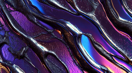 Stunning abstract image featuring iridescent, metallic paint in rich purple, blue, and silver hues.