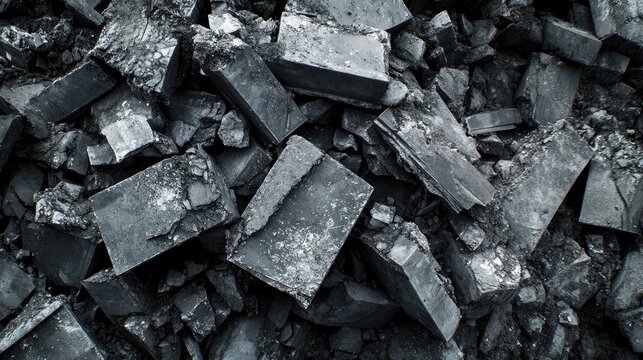Recycled crushed concrete and asphalt building material rubble at construction site for sustainable waste management and recycling practices
