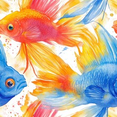 Fototapeta premium Seamless Pattern - Vibrant watercolor painting of colorful fish.