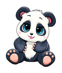 Cute baby panda. Cartoon little smiling panda isolated on a white background