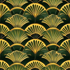 Seamless Pattern - Elegant green and gold Art Deco pattern