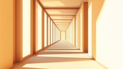 Fototapeta premium Minimalistic Hallway Interior Design in Residential Property with Soft Beige Walls and Bright Natural Light Casting Long Shadows