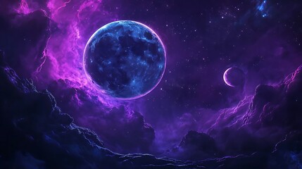 Beautiful full moon illustration glowing gently amidst an endless starry cosmic background