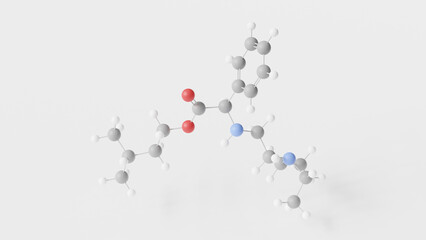 camylofin molecule 3d, molecular structure, ball and stick model, structural chemical formula antimuscarinic drug