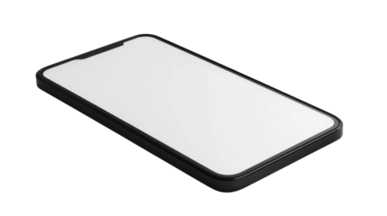 Black smartphone laying flat on a surface with a blank screen, showcasing minimalist design and modern aesthetics, perfect for technology and communication concepts