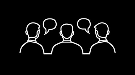 Obraz premium Group Discussion Icon Featuring Three Individuals Engaged in Conversation with Speech Bubbles Representing Interactive Dialogue and Communication in a Modern Setting
