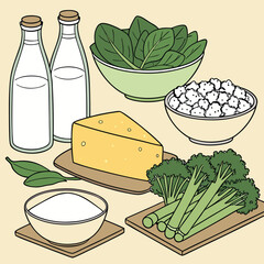 Healthy Eating Dairy Products with Green Vegetables for a Nutritious Lifestyle