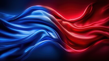 Abstract Red and Blue Silk Waves: A Dramatic Swirl of Color and Texture