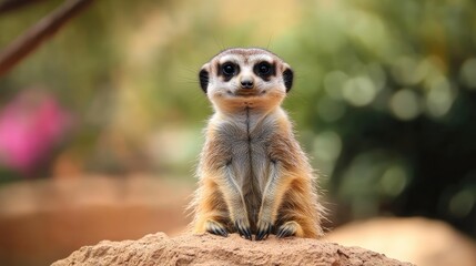 Meerkat sitting on a rock in a natural habitat showcasing wildlife behavior and environment dynamics.