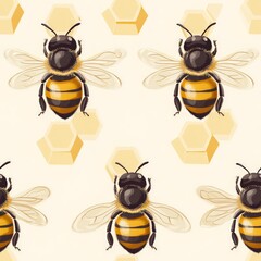 Seamless Pattern - Honeybees and Honeycomb Pattern