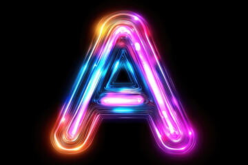 glowing neon letter with vibrant multicolored lights on black background, creating futuristic and dynamic effect
