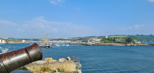 Cannon pointing over Plymouth harbour