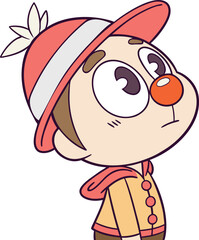 Adorable Cartoon Boy with Red Hat and Buttoned Outfit - Vector Illustration