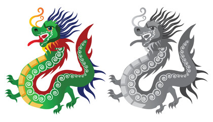  Colorful and monochrome Chinese dragon