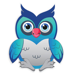 Blue Adorable Owl Birds Vector Illustration on White Background