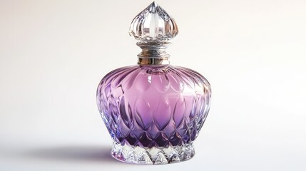 Exquisite Purple Crystal Perfume Bottle on Soft Light Background with Detailed Facet Design