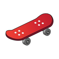 Red Color Dashing Skateboard On White Background