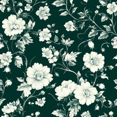 Seamless Pattern - Elegant floral pattern in monochrome
