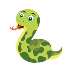 Cartoon Green Snake For Comic On White Background