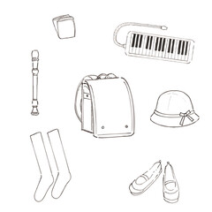 小学校セット手書き線画イラスト