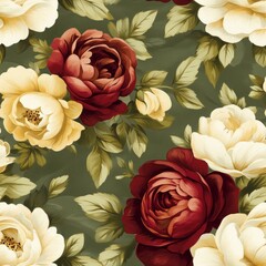 Seamless Pattern - Elegant floral pattern with red and cream roses.