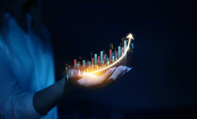 Growth graph of business. Successful business, growth strategy and achieving goals with the rising...