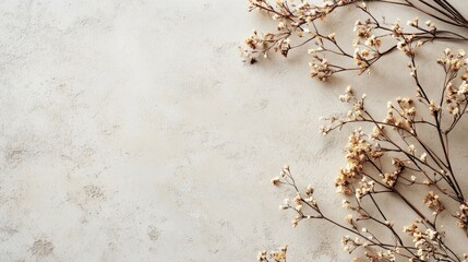 Neutral toned minimalist background with dried flowers for aesthetic visual content creation and promotional use