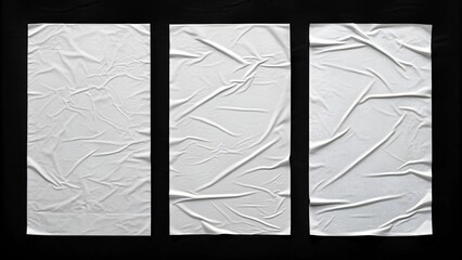 white crumpled and creased glued paper poster set. Generative AI