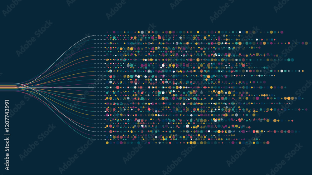 Poster big data visualization. social network, financial analysis of complex databases. data mining. vector