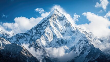 Obraz premium Breathtaking view of snow-covered mountain peaks drawing climbers including seasoned mountaineers against a dramatic sky backdrop.