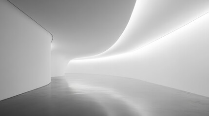 Fototapeta premium Contemporary Minimalist White Room with Smooth Curves and Soft Ambient Lighting Ideal for Modern Interior Design Concepts