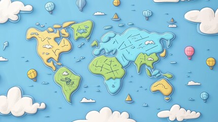 World in flat design top view futuristic theme cartoon drawing colored pastel. 