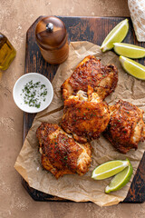 Chicken thighs roasted or air fried with paprika and lime