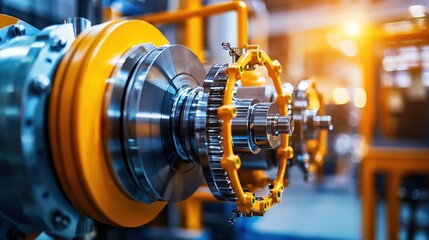 Obraz premium Industrial Machine Gears Closeup Detail Precision Engineering Technology