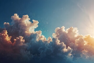 A fresh spring blue sunny sky background with blurred warm sunny glow. Generative AI