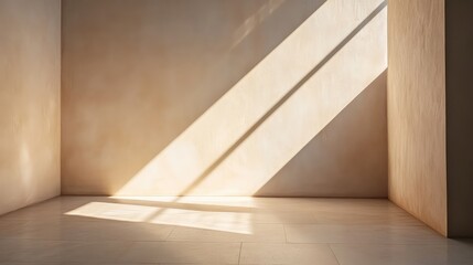 Neutral Toned Room with Soft Light and Diagonal Shadows Creating Depth in Minimalist Design