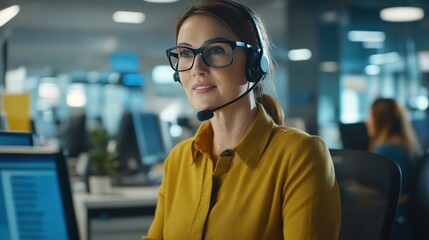 Fototapeta premium Focused Customer Service Representative in a Busy Office Setting