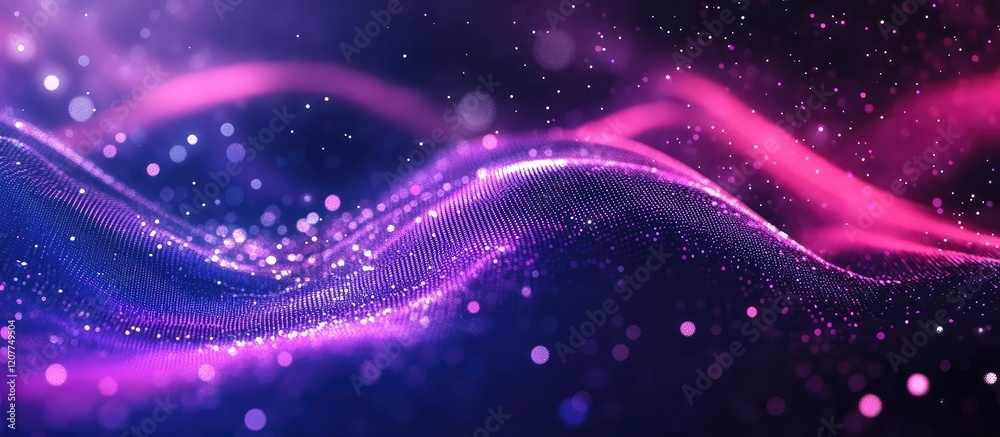 Wall mural vibrant abstract waves of purple and pink light creating a dynamic flow with sparkling particles aga