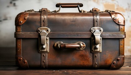 weathered metal suitcase with rusty handles and latches