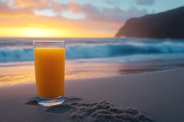 Enjoying a refreshing orange drink by the beach during a sunny day