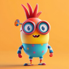 Colorful Cartoon Character with Glasses and Funky Hairstyle