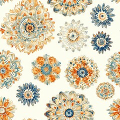 Seamless Pattern - Ornate floral pattern in warm tones.