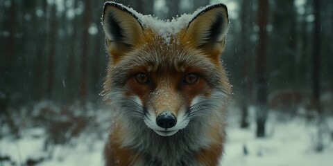 Obraz premium Red fox in snowy forest.