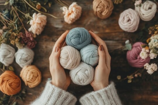 A professional knitter demonstrating advanced techniques, surrounded by colorful skeins and tools of the trade