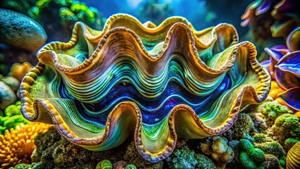 Giant Clam Shell in Tropical Garden - AI Photorealistic Product Photography