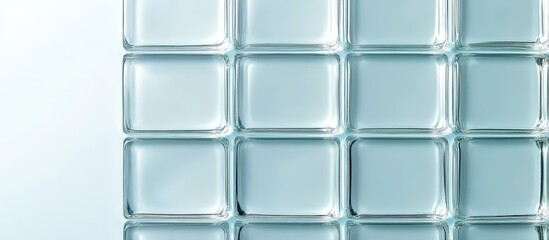 Translucent glass block pattern on a white background with ample empty space for text or design elements, captured in soft natural lighting.